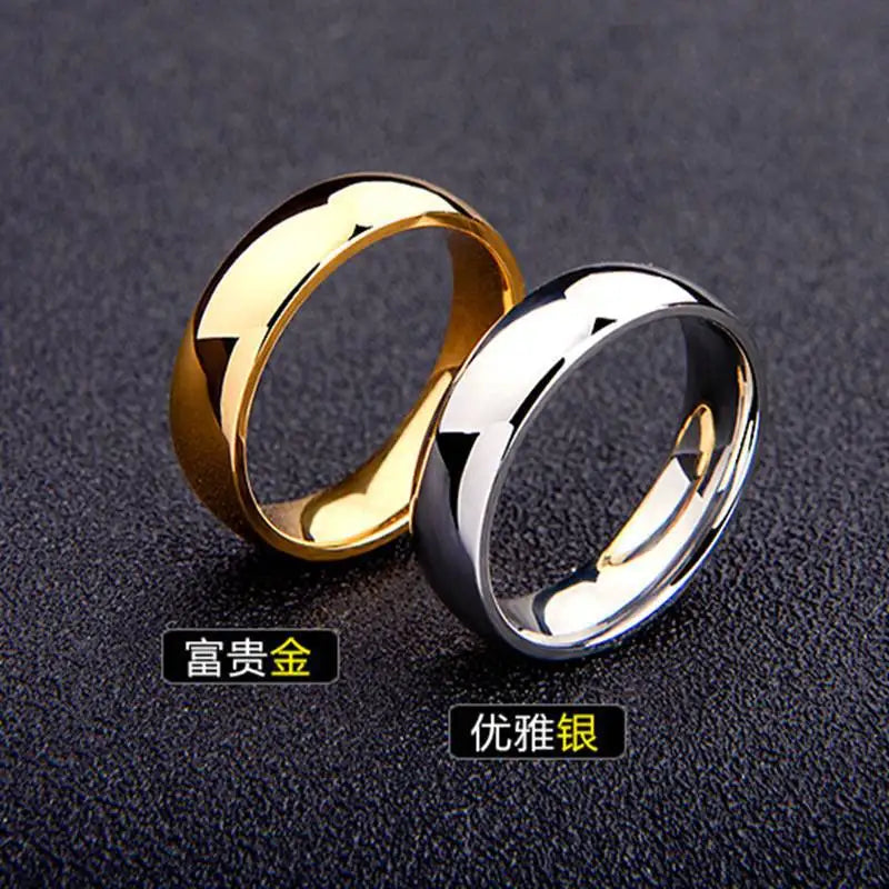 JUCHAO Smooth Stainless Steel Couple Rings Simple 6MM