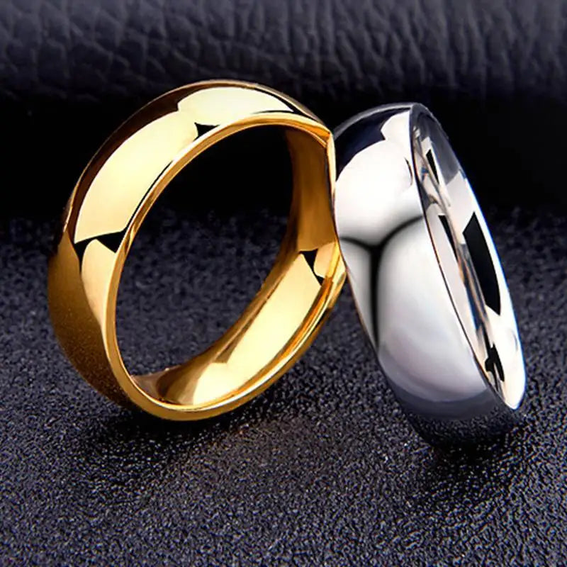 JUCHAO Smooth Stainless Steel Couple Rings Simple 6MM