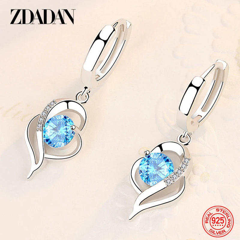 ZDADAN 925 Sterling Silver Crystal Zircon Earring For Women