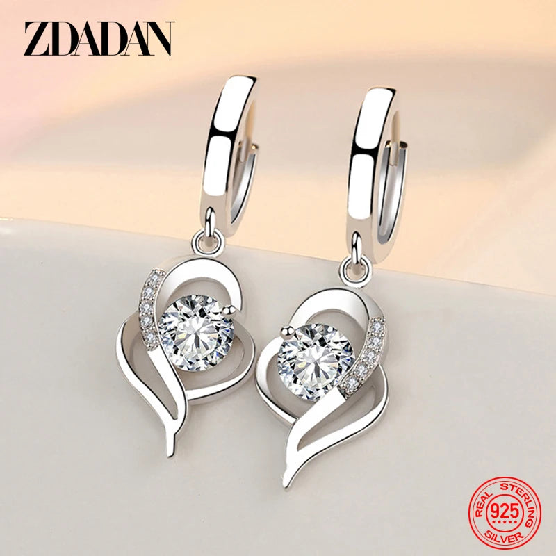 ZDADAN 925 Sterling Silver Crystal Zircon Earring For Women