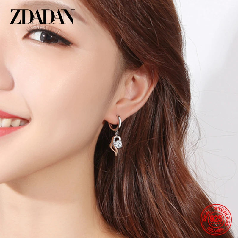 ZDADAN 925 Sterling Silver Crystal Zircon Earring For Women