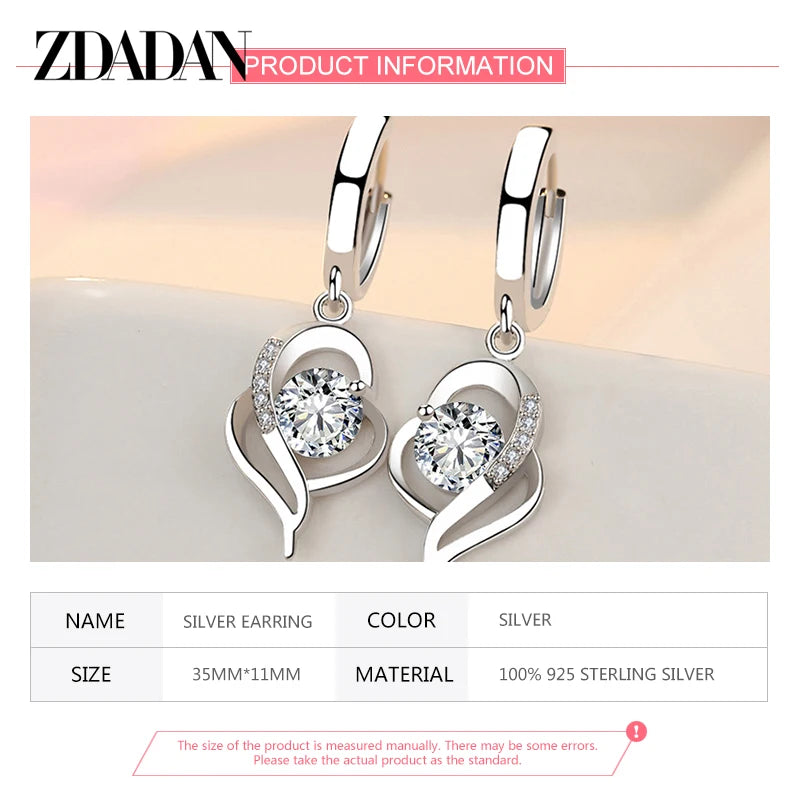 ZDADAN 925 Sterling Silver Crystal Zircon Earring For Women