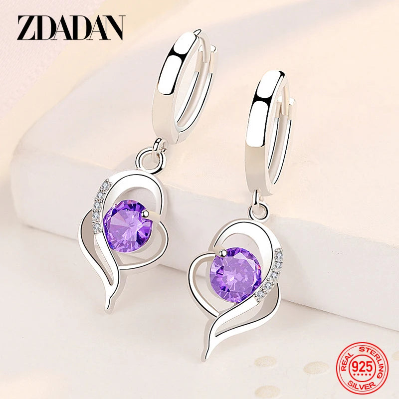 ZDADAN 925 Sterling Silver Crystal Zircon Earring For Women