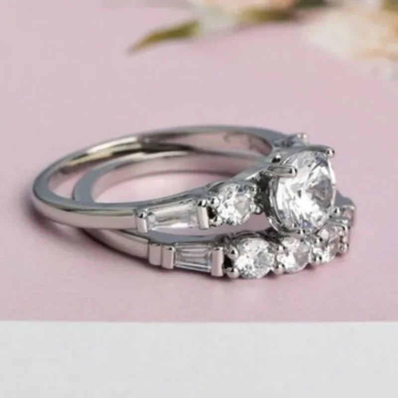 CAOSHI Charms Eternity 2Pc/Set Rings 925 Sterling Silver