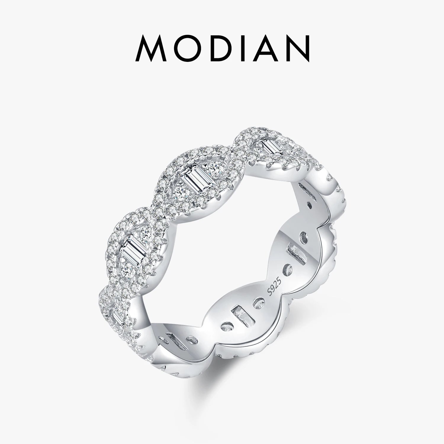MODIAN 925 Sterling Silver Sparkling Geometric Clear