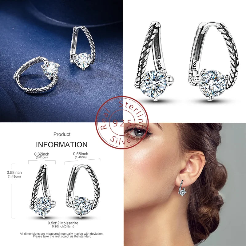 925 Sterling Silver Classic Moissanite Diamond Earrings