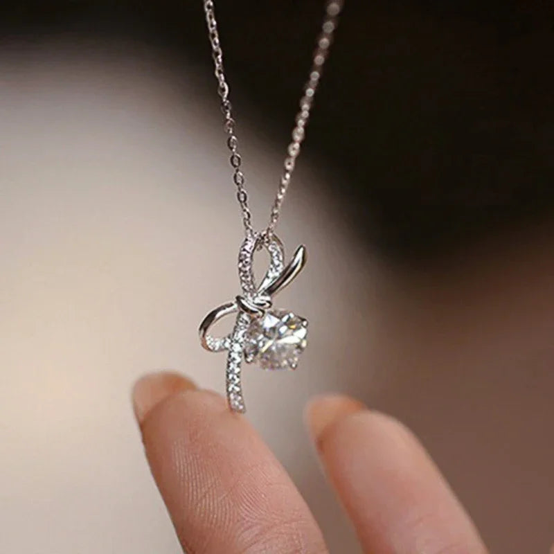 Huitan Romantic Bowknot Design Pendant Necklace Female