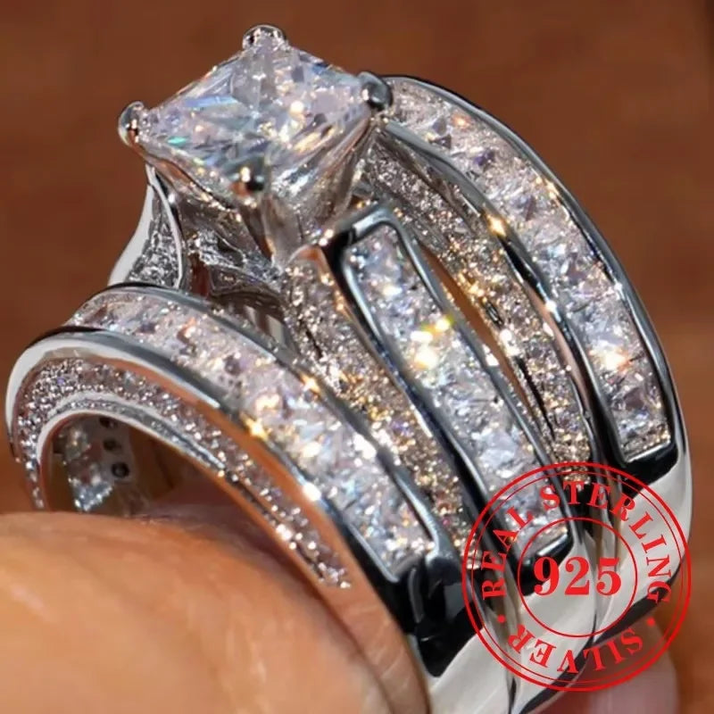 CAOSHI Charms Eternity 2Pc/Set Rings 925 Sterling Silver