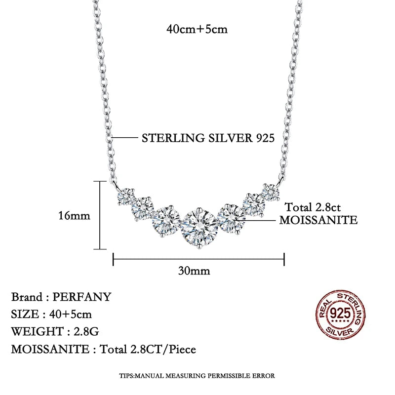 PERFANY All Moissanite Necklace for Women S925 Pure Silver