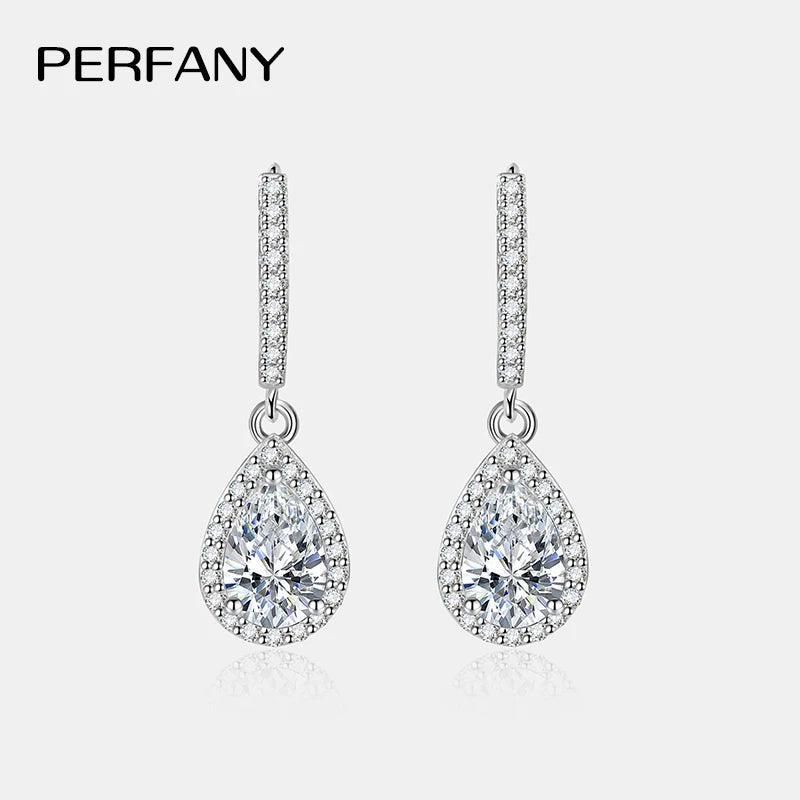 PERFANY 1CT Pear Cut Moissanite Earrings for Women