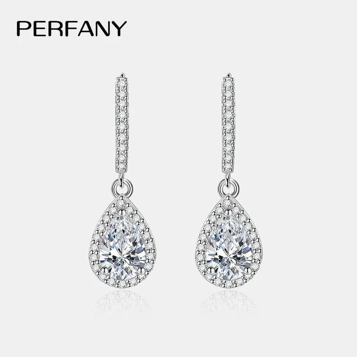 PERFANY 1CT Pear Cut Moissanite Earrings for Women