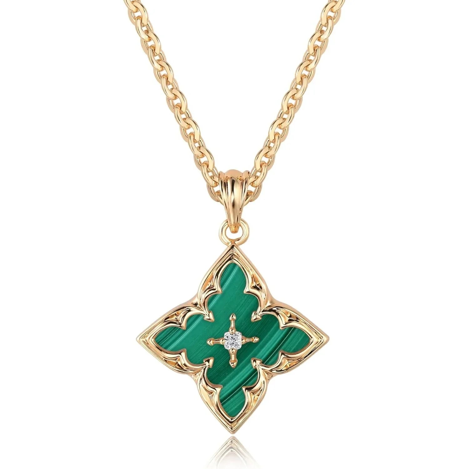 Clover Necklace for Women Dainty Gold Plated CZ Pendant