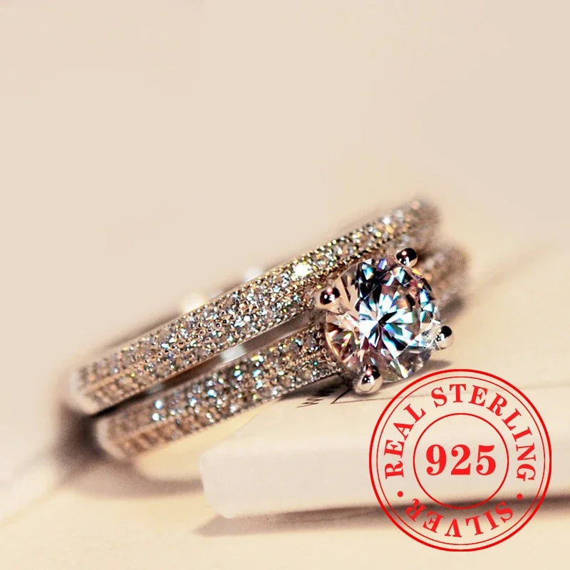 CAOSHI Charms Eternity 2Pc/Set Rings 925 Sterling Silver