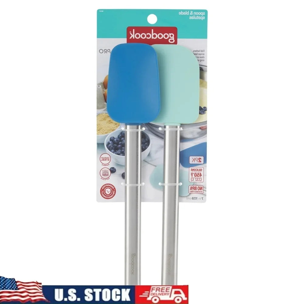 Pro Spatulas Set Silicone Blade Spoon Heat Resistant Stainless