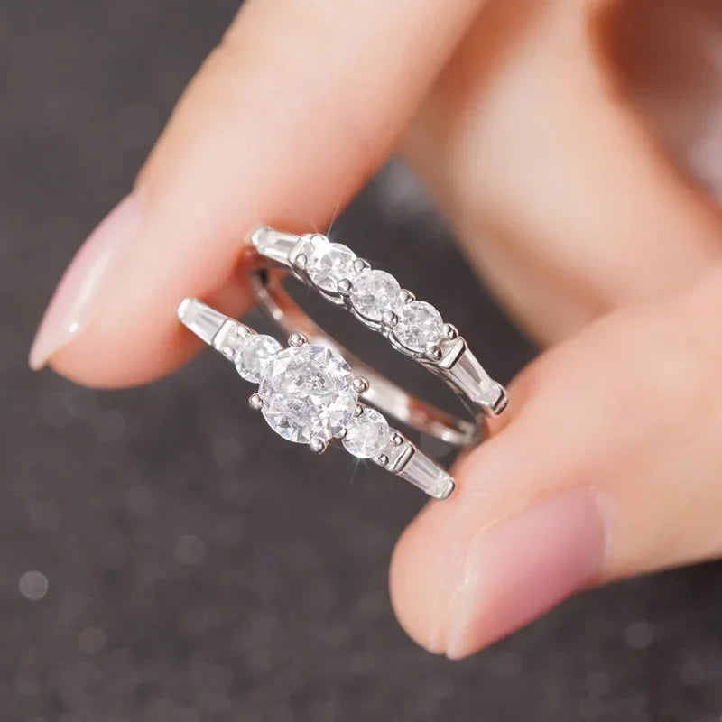 CAOSHI Charms Eternity 2Pc/Set Rings 925 Sterling Silver