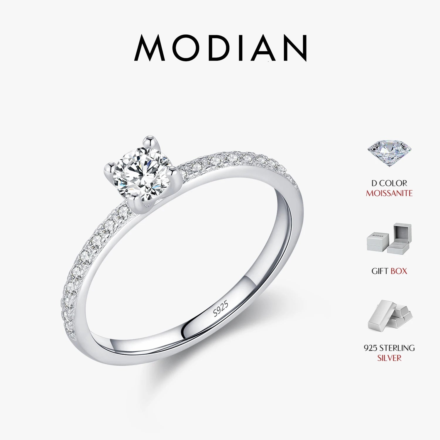MODIAN D Color Moissanite Ring Delicate Square 925 Sterling Silver