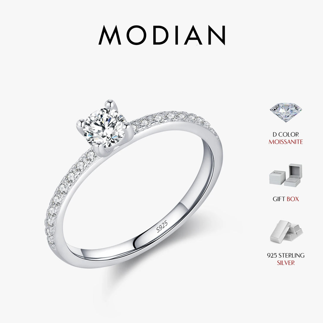 MODIAN D Color Moissanite Ring Delicate Square 925 Sterling Silver