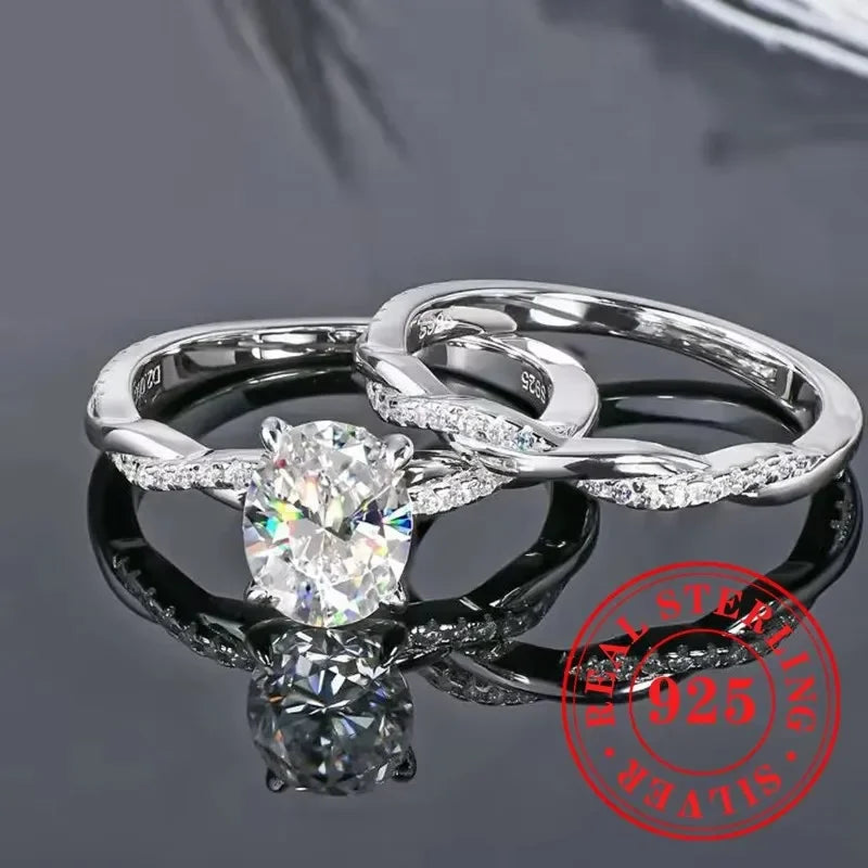 CAOSHI Charms Eternity 2Pc/Set Rings 925 Sterling Silver