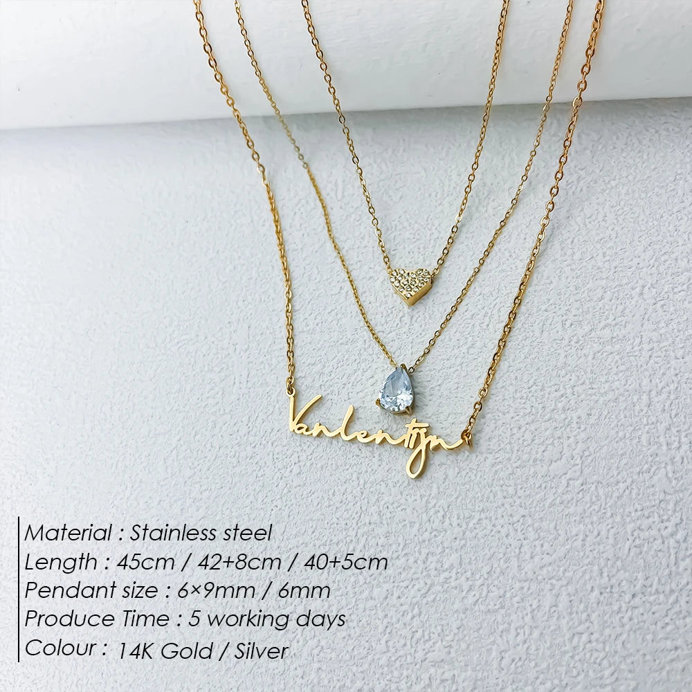 eManco Custom Layered Name Necklace Stainless Steel Teardrop