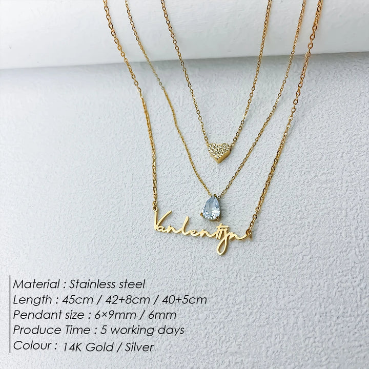 eManco Custom Layered Name Necklace Stainless Steel Teardrop