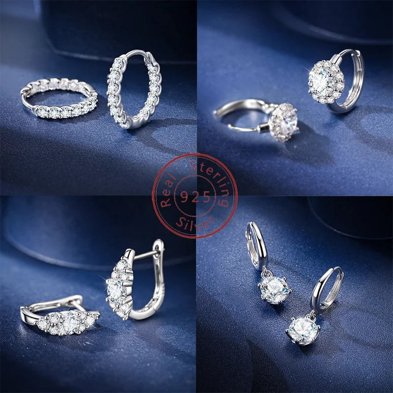 925 Sterling Silver Classic Moissanite Diamond Earrings