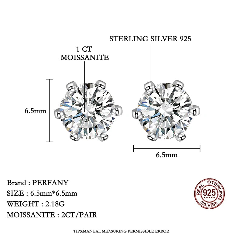 PERFANY 0.3-2CT Moissanite Stud Earrings for Women S925
