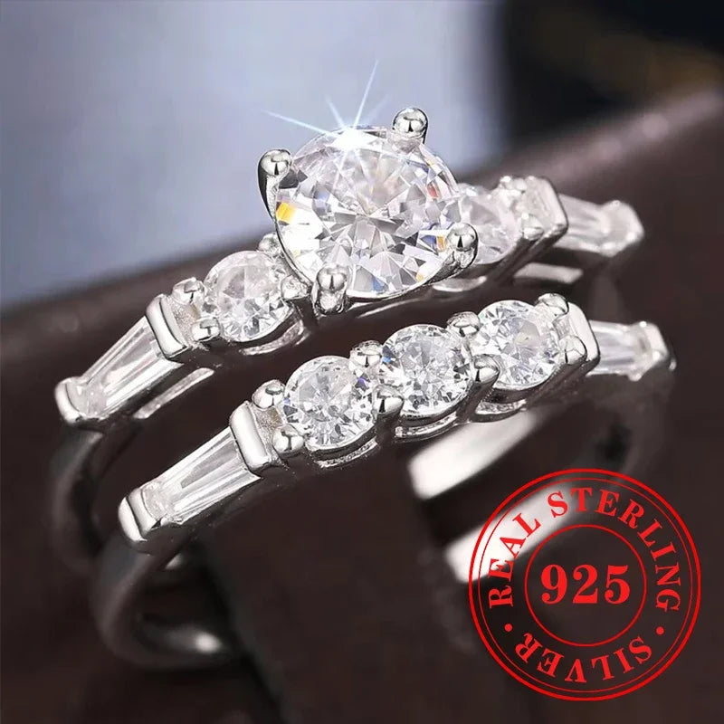 CAOSHI Charms Eternity 2Pc/Set Rings 925 Sterling Silver