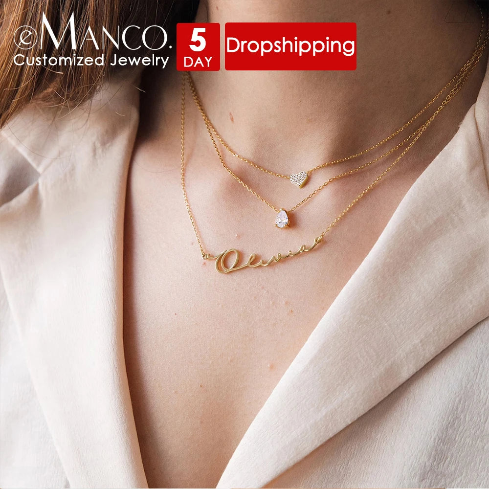 eManco Custom Layered Name Necklace Stainless Steel Teardrop