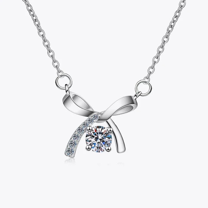 Huitan Sweet Dainty Bowknot Pendant Necklace Women Shiny