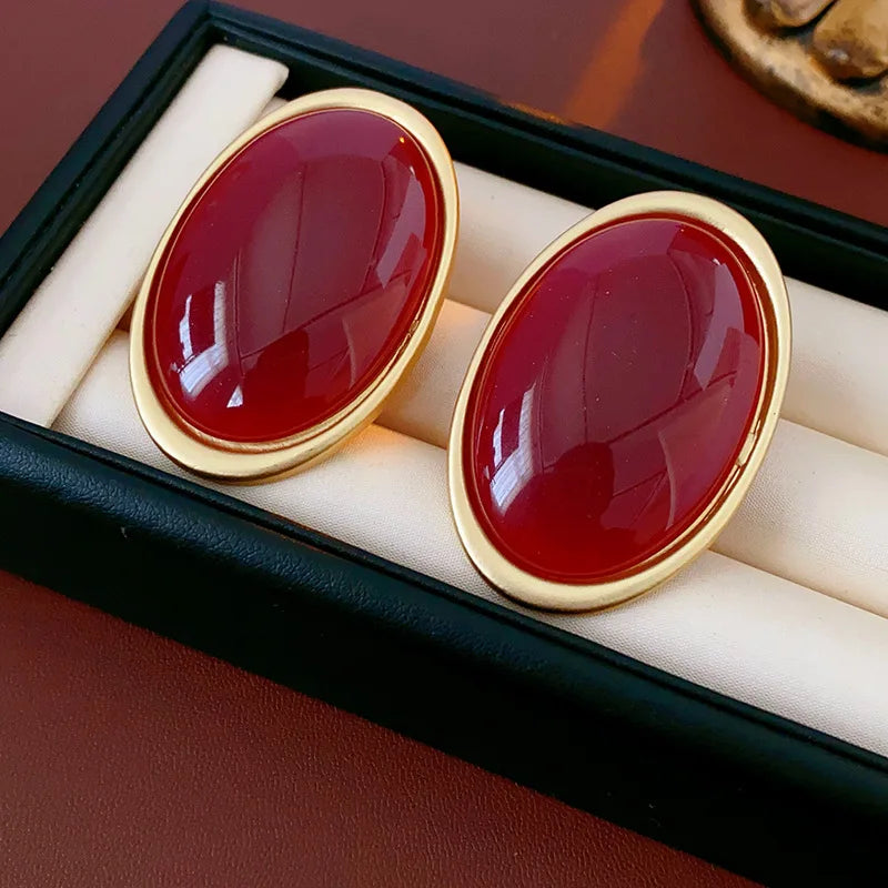 Vintage Red Resin Women's Earrings Stud Earrings Luxury Large