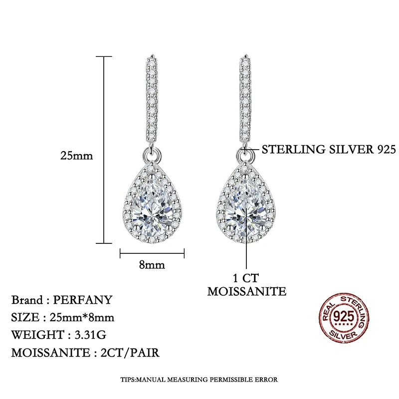 PERFANY 1CT Pear Cut Moissanite Earrings for Women