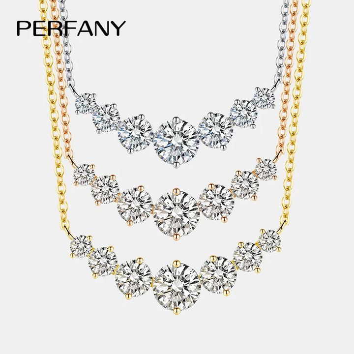 PERFANY All Moissanite Necklace for Women S925 Pure Silver