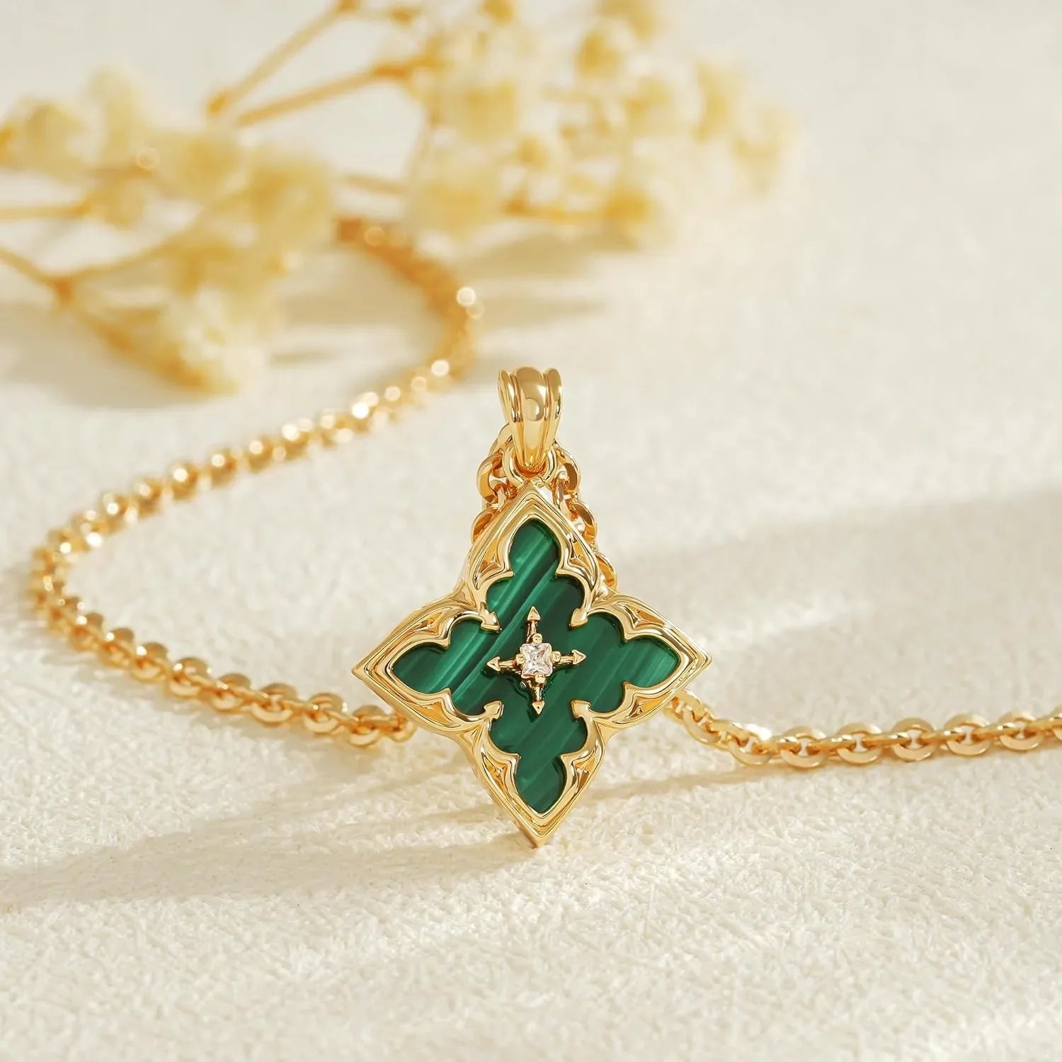 Clover Necklace for Women Dainty Gold Plated CZ Pendant
