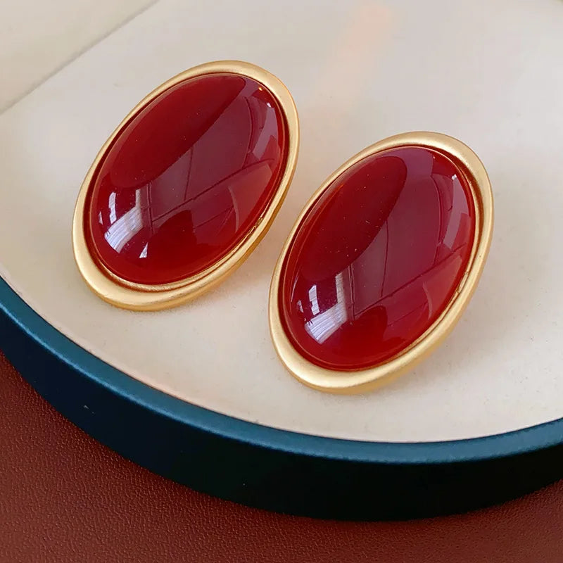 Vintage Red Resin Women's Earrings Stud Earrings Luxury Large