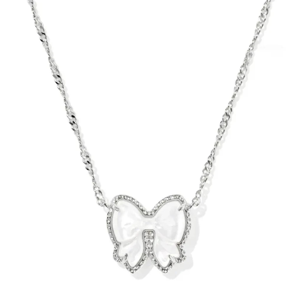 YEEVAA Bow Short Pendant Necklace in Carved Mother-of-Pearl