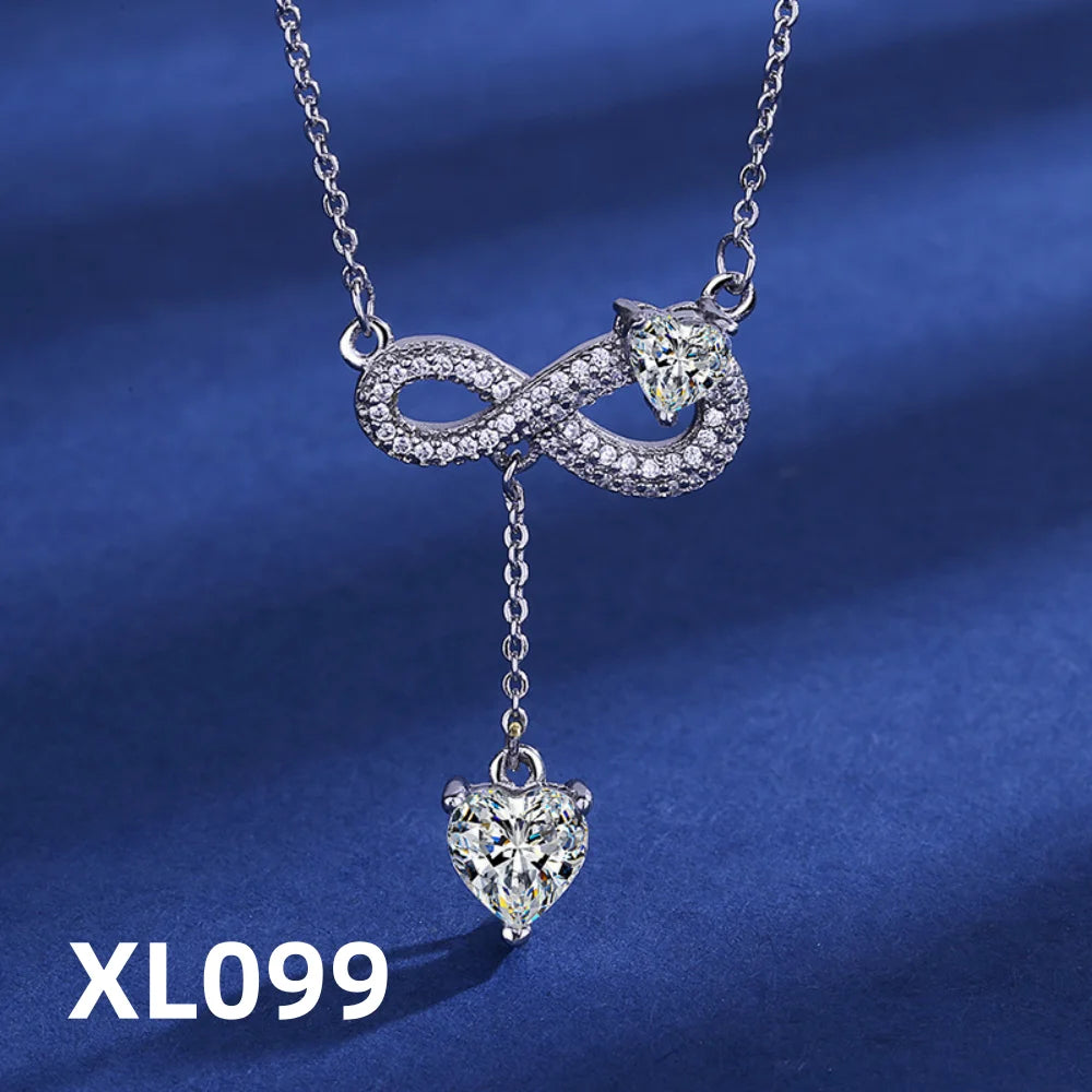 925 Sterling Silver Necklace Tassel Heart Pendant Sparkling Zircon