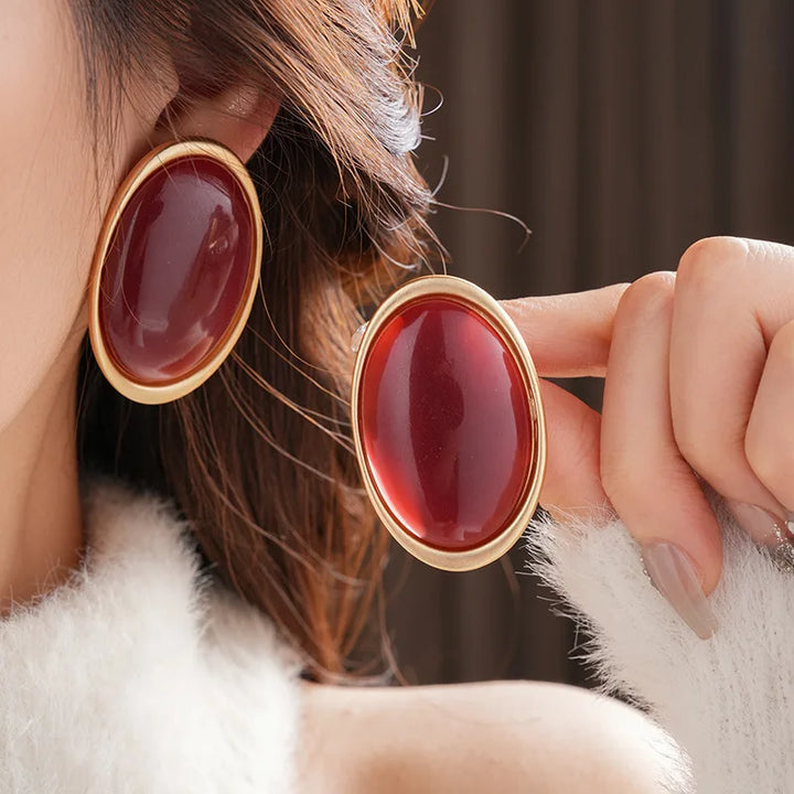 Vintage Red Resin Women's Earrings Stud Earrings Luxury Large