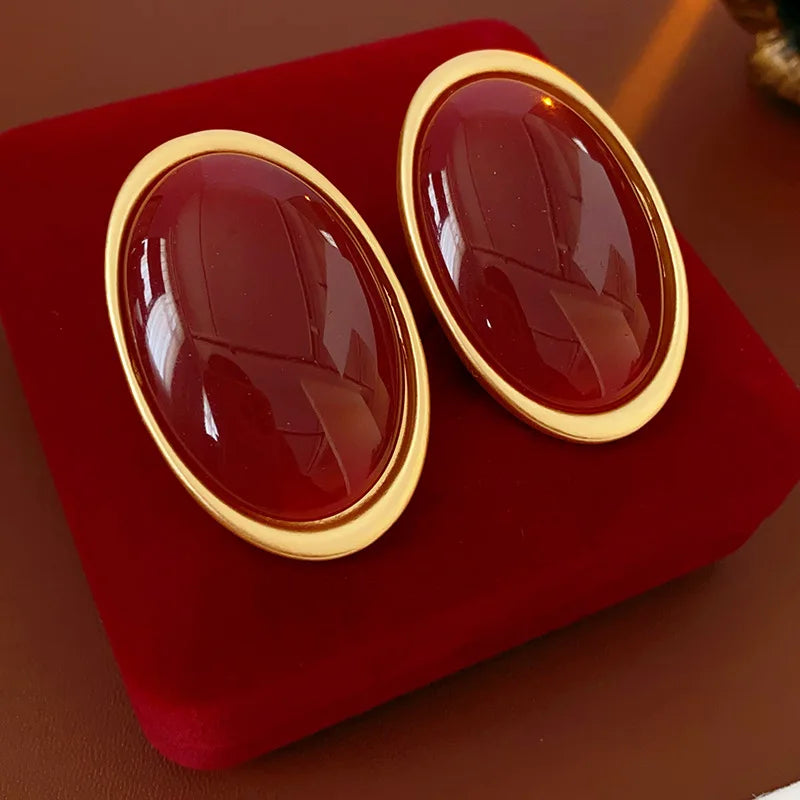 Vintage Red Resin Women's Earrings Stud Earrings Luxury Large
