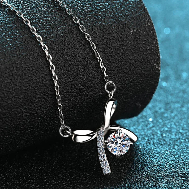 Huitan Sweet Dainty Bowknot Pendant Necklace Women Shiny