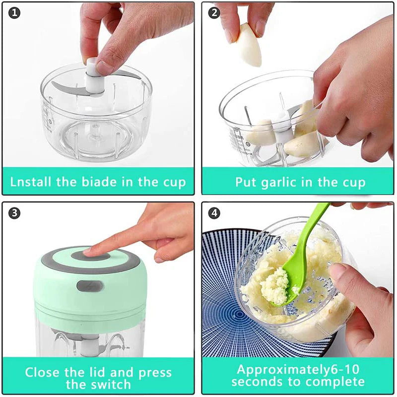 250ML Stainless Steel Electric Garlic Chopper Sturdy Durable