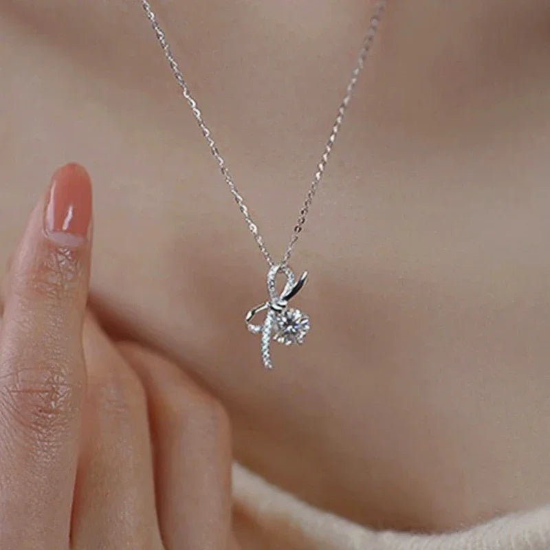 Huitan Romantic Bowknot Design Pendant Necklace Female