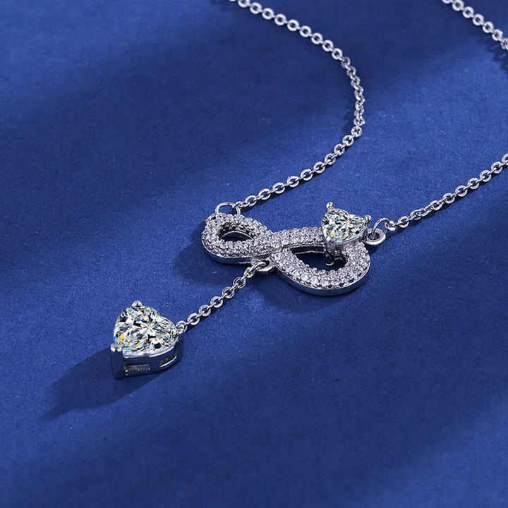 925 Sterling Silver Necklace Tassel Heart Pendant Sparkling Zircon