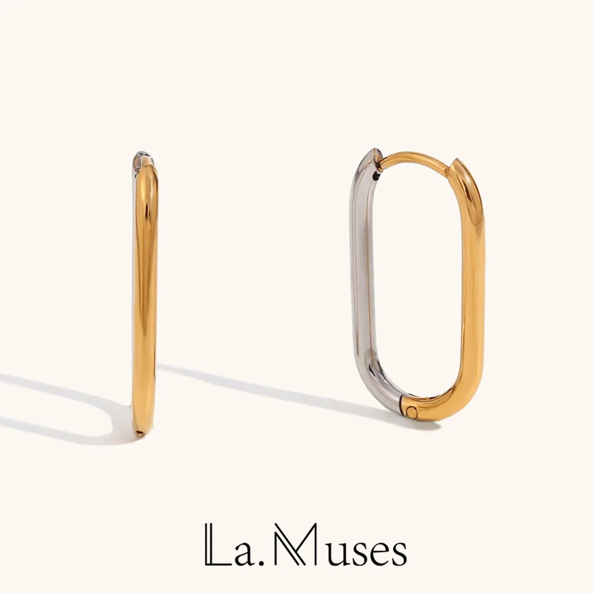 La.Muses Gold and Silver Mixed Color Long O-shaped Hoop