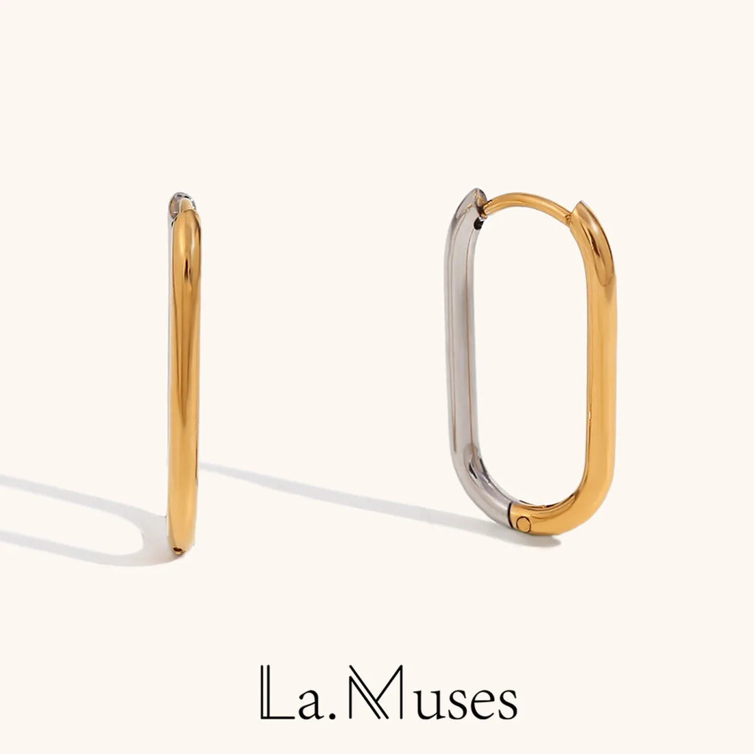 La.Muses Gold and Silver Mixed Color Long O-shaped Hoop