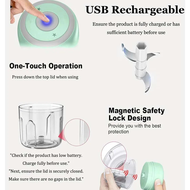 250ML Stainless Steel Electric Garlic Chopper Sturdy Durable