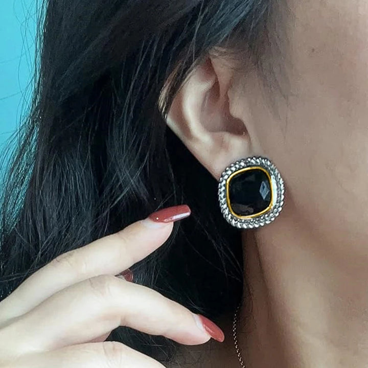 Huitan Exquisite Novel Stud Earrings with Black Cubic Zirconia