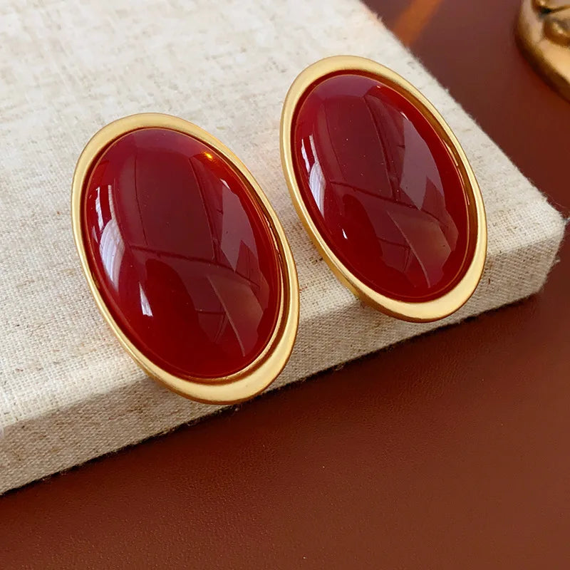 Vintage Red Resin Women's Earrings Stud Earrings Luxury Large