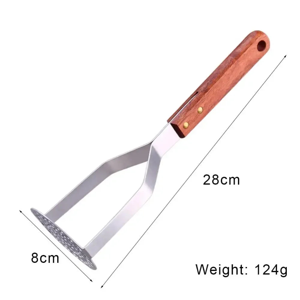 1Pc Stainless Steel Heavy Duty Potato Masher with Wooden Handle