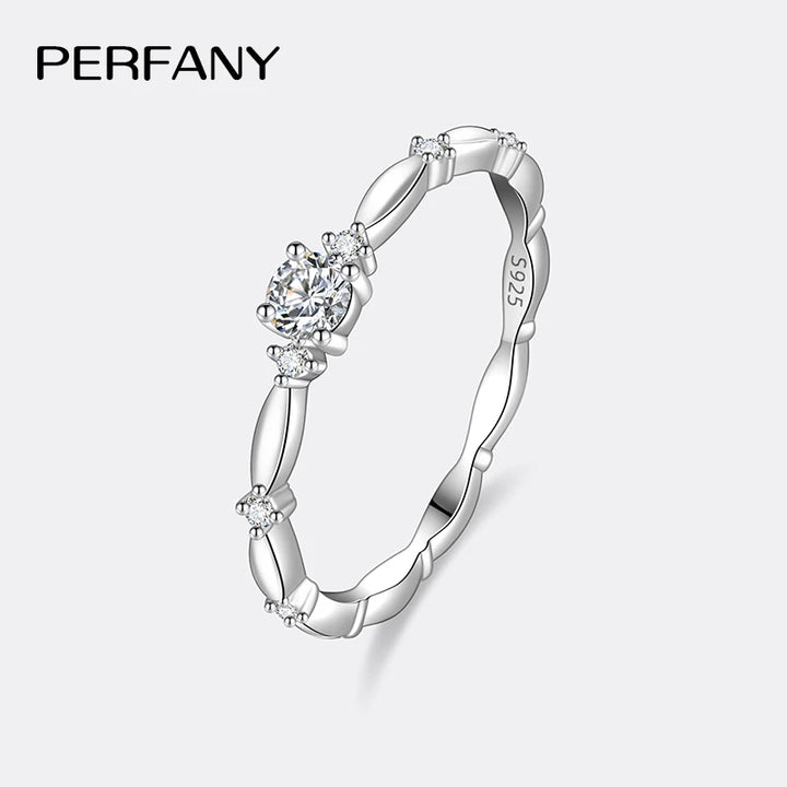 PERFANY 0.1CT Four Claw Moissanite Ring for Women S925 Pure