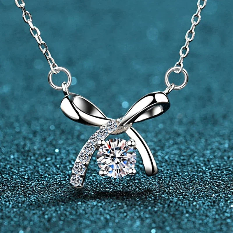 Huitan Sweet Dainty Bowknot Pendant Necklace Women Shiny